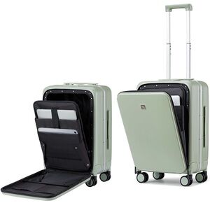 Hanke Front Opening Hard Shell Green Suitcase 20 Inch Carry On Luggage